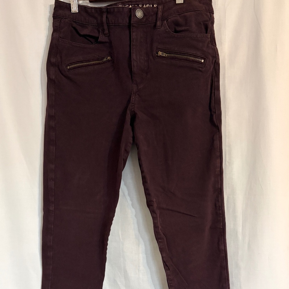 American Eagle Hi-Rise Jegging Women 12L Burgundy Super Super Stretch X4 Zipper